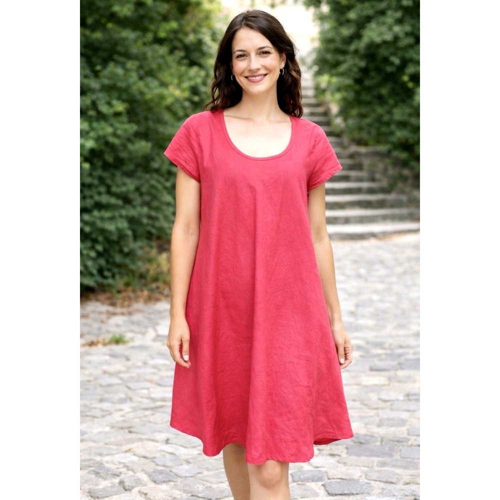 NEW! Eva Tralala 100% Linen Dress Raspberry Pink SZ M